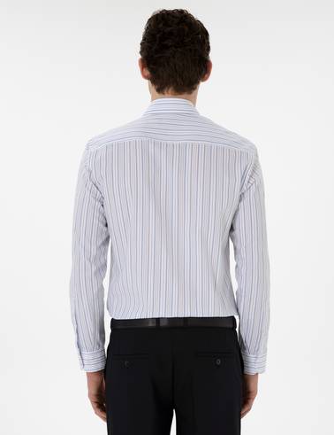 Mavi Çizgili Slim Fit Uzun Kollu Gömlek