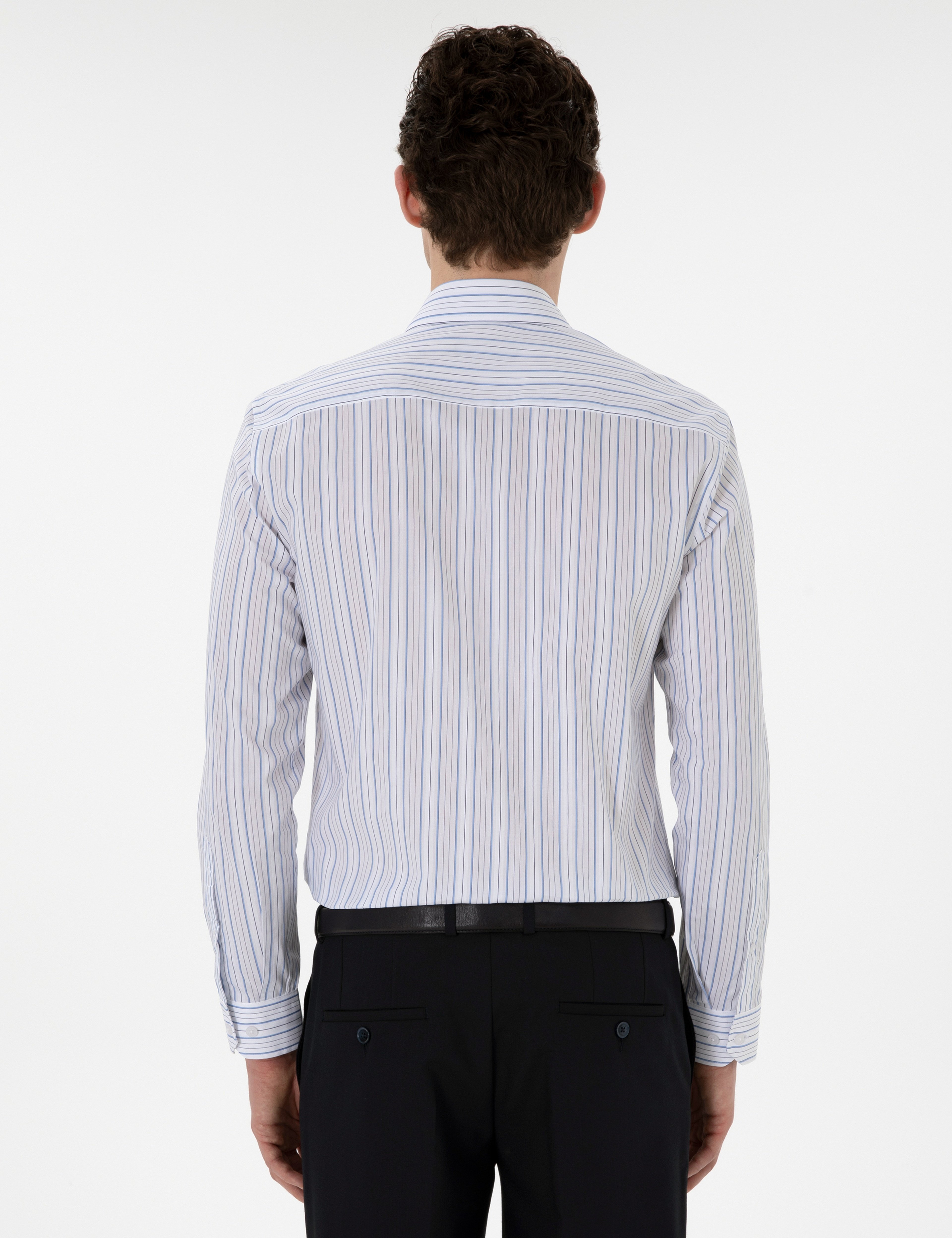 Mavi Çizgili Slim Fit Uzun Kollu Gömlek