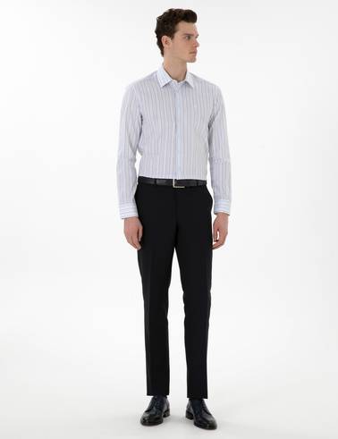 Mavi Çizgili Slim Fit Uzun Kollu Gömlek