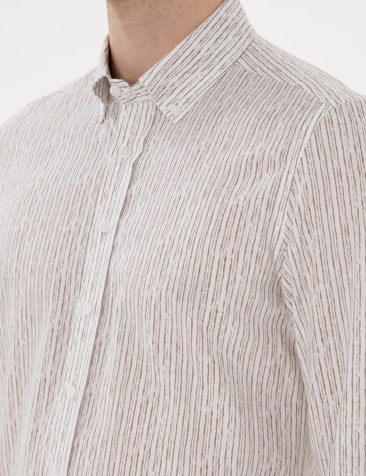 Haki Çizgili Slim Fit Uzun Kollu Gömlek - 50304595007