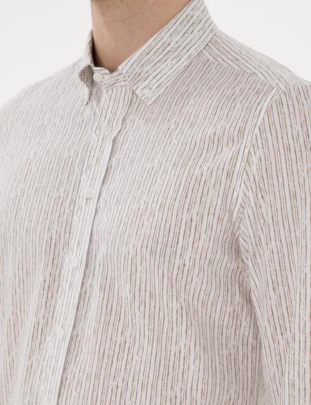 Haki Çizgili Slim Fit Uzun Kollu Gömlek - 50304595007
