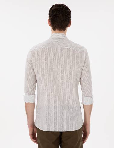 Haki Çizgili Slim Fit Uzun Kollu Gömlek