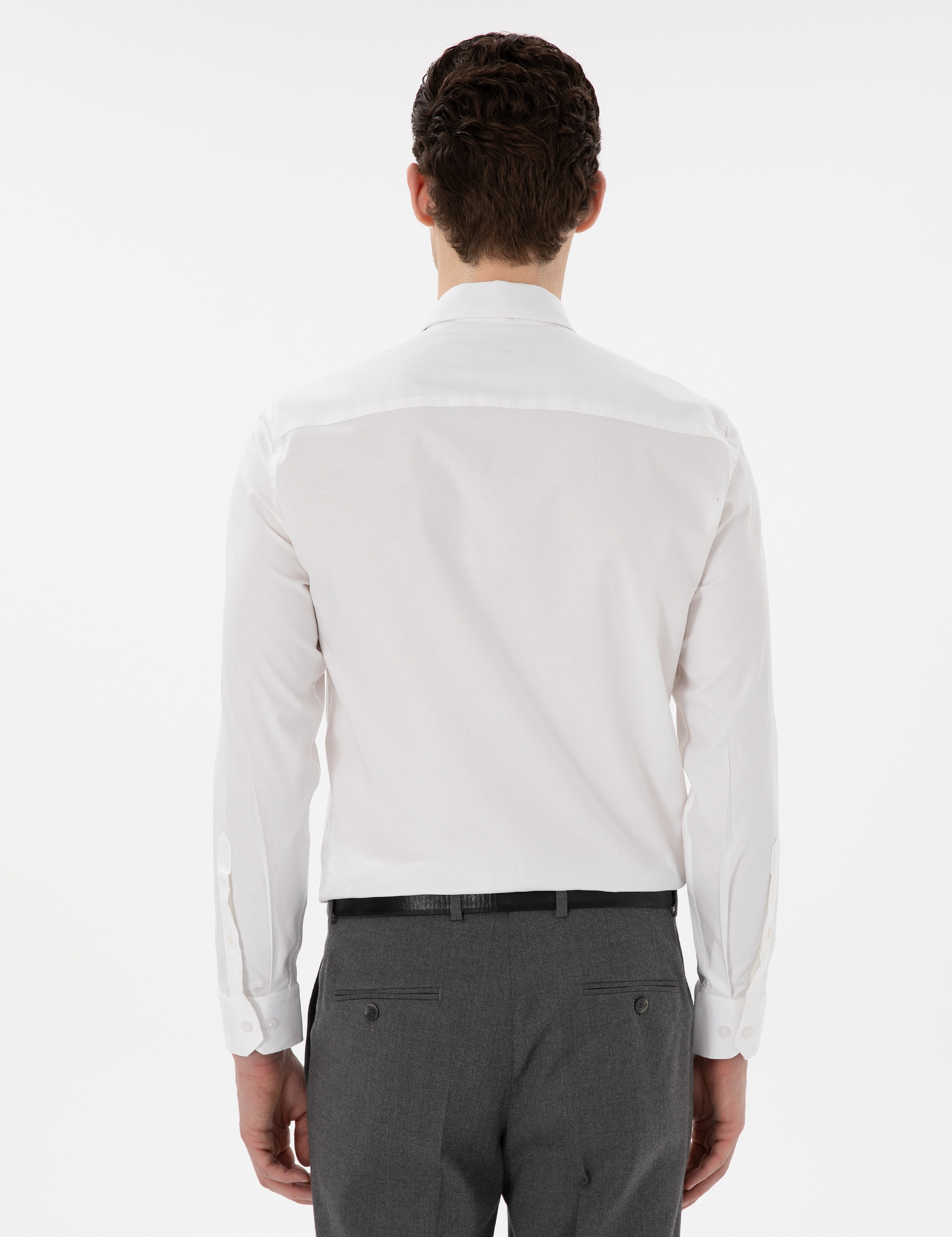 Beyaz Slim Fit Uzun Kollu Basic Gömlek - Image 5
