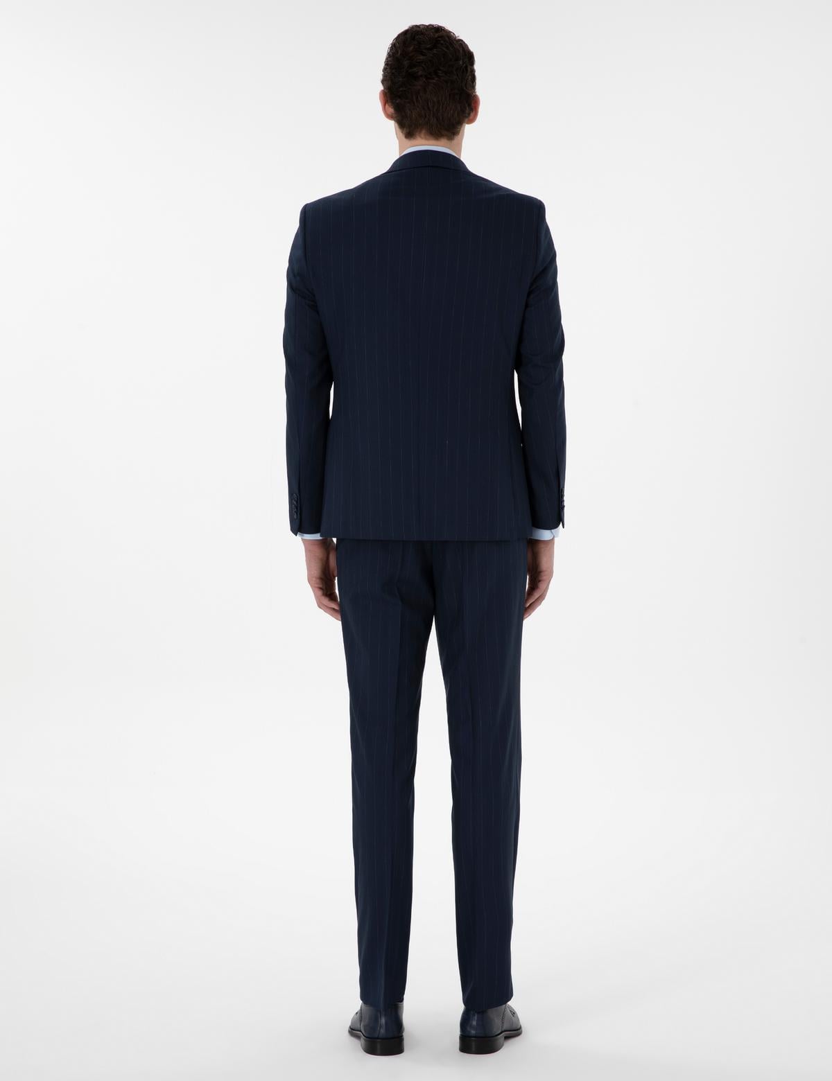 Lacivert Slim Fit Çizgili Takım Elbise - 50302413041