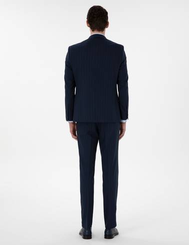 Lacivert Slim Fit Çizgili Takım Elbise