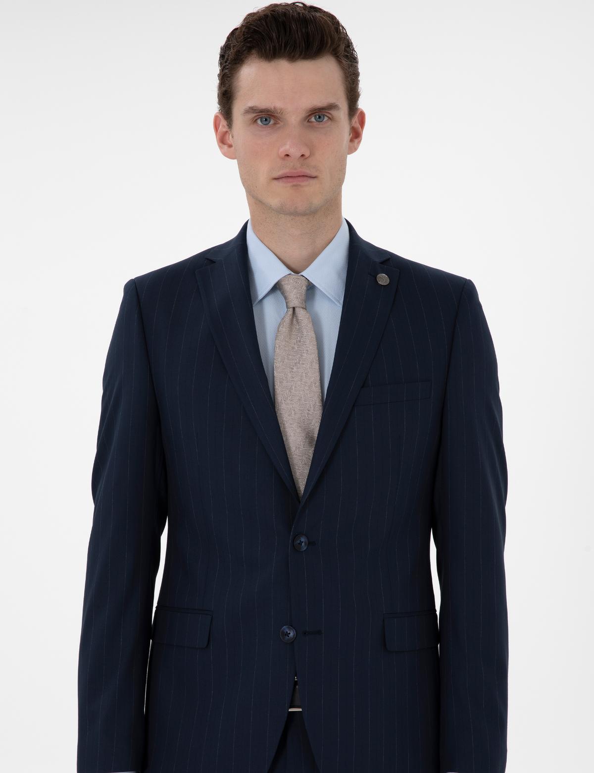 Lacivert Slim Fit Çizgili Takım Elbise - 50302413041