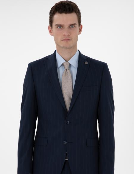 Lacivert Slim Fit Çizgili Takım Elbise - 50302413041