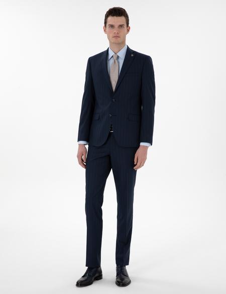 Lacivert Slim Fit Çizgili Takım Elbise - 50302413041
