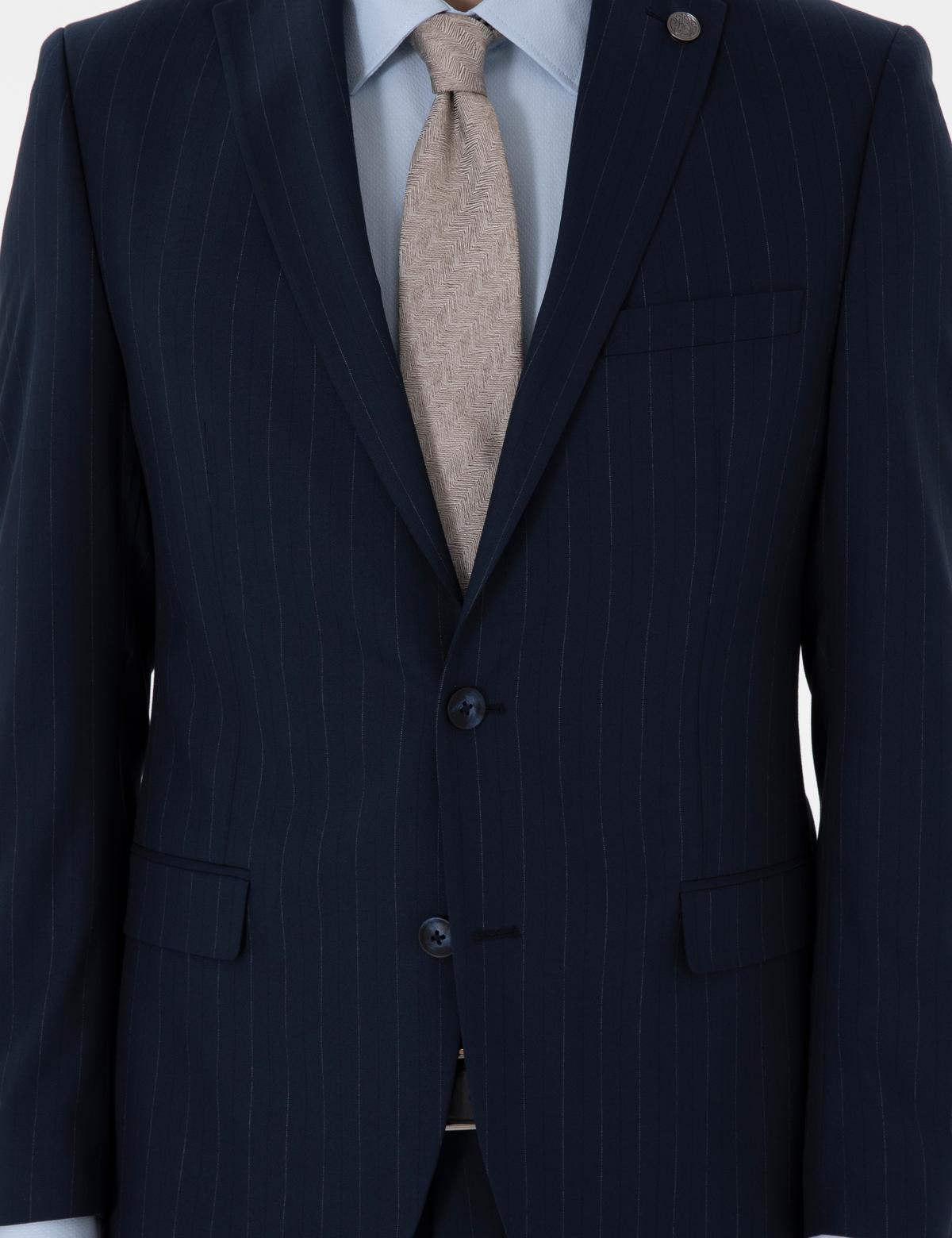 Lacivert Slim Fit Çizgili Takım Elbise - 50302413041