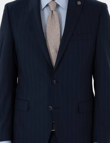 Lacivert Slim Fit Çizgili Takım Elbise