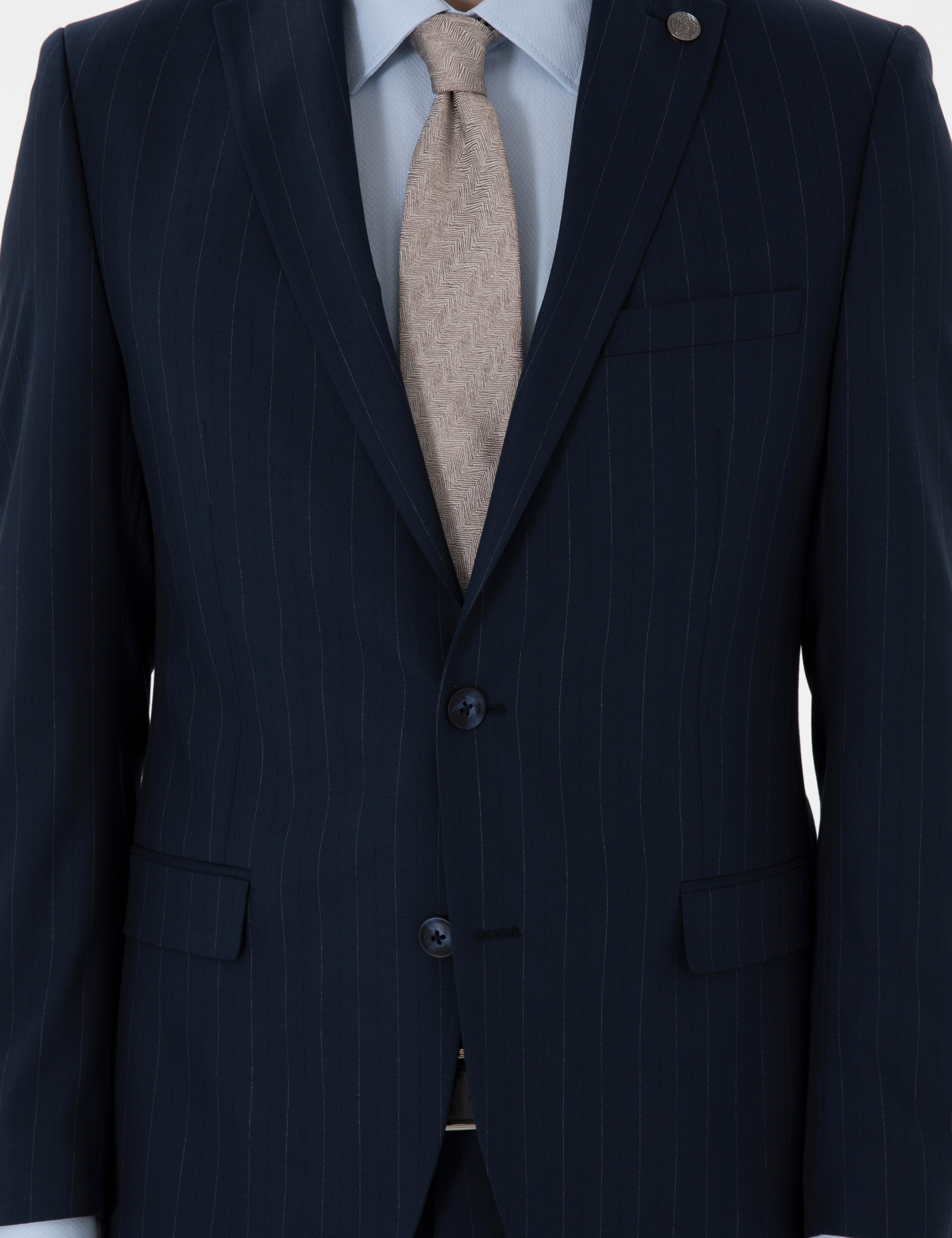 Lacivert Slim Fit Çizgili Takım Elbise