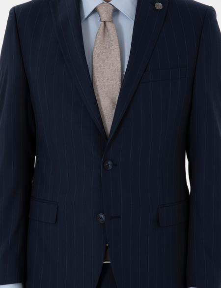 Lacivert Slim Fit Çizgili Takım Elbise - 50302413041