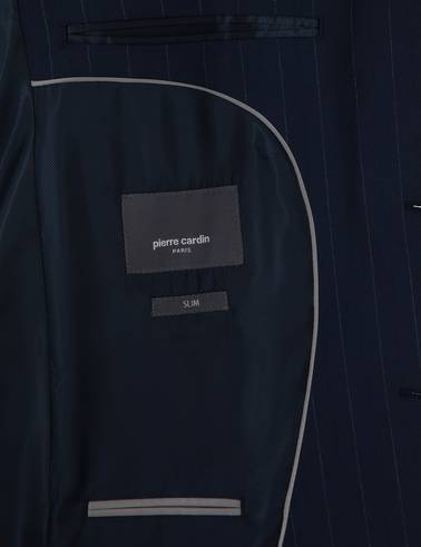 Lacivert Slim Fit Çizgili Takım Elbise