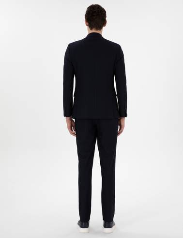 Lacivert Ex. Slim Fit Kruvaze Çizgili Takım Elbise
