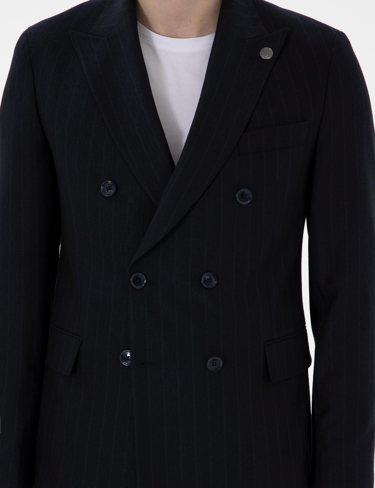 Lacivert Ex. Slim Fit Kruvaze Çizgili Takım Elbise - 50305648008