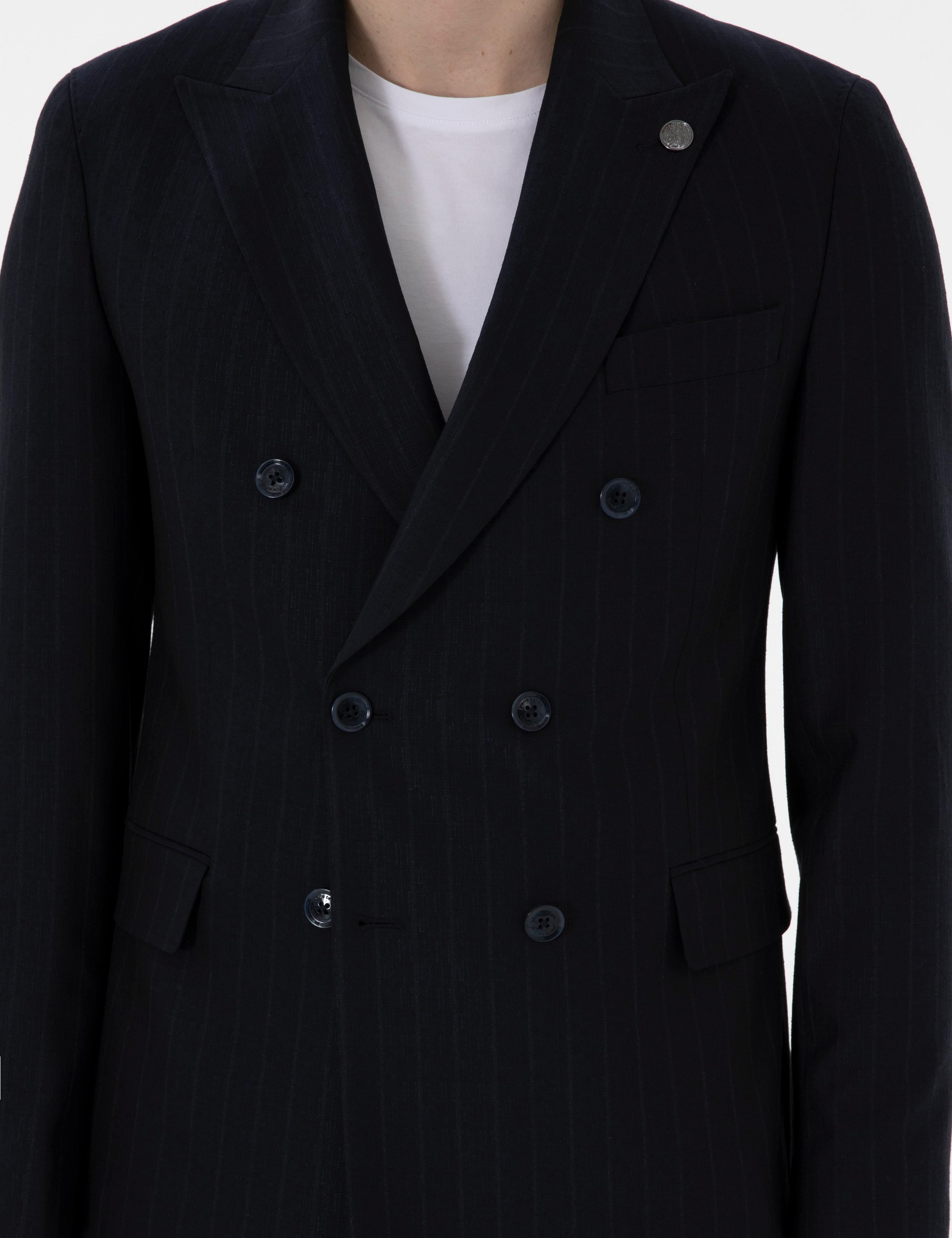 Lacivert Ex. Slim Fit Kruvaze Çizgili Takım Elbise