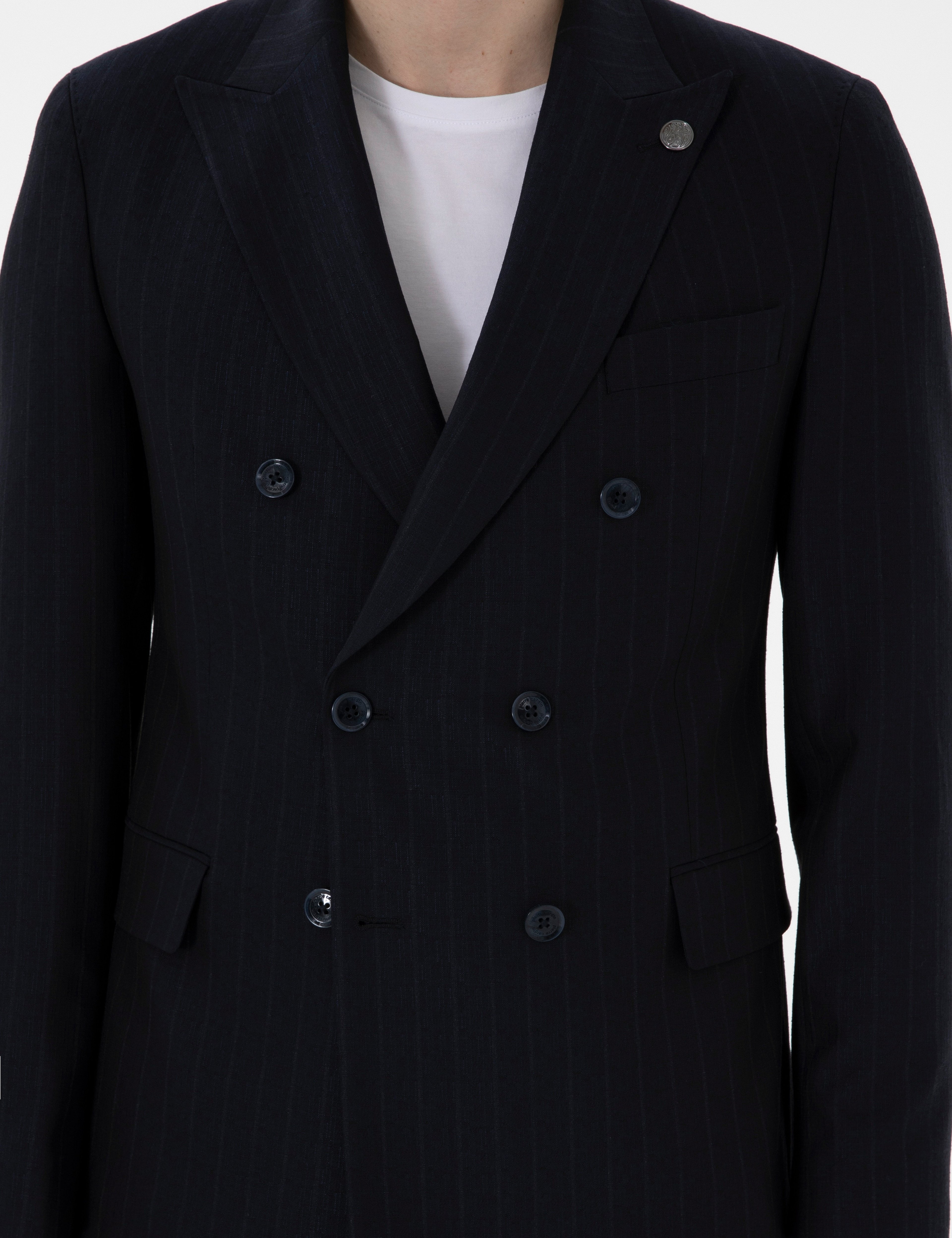 Lacivert Ex. Slim Fit Kruvaze Çizgili Takım Elbise