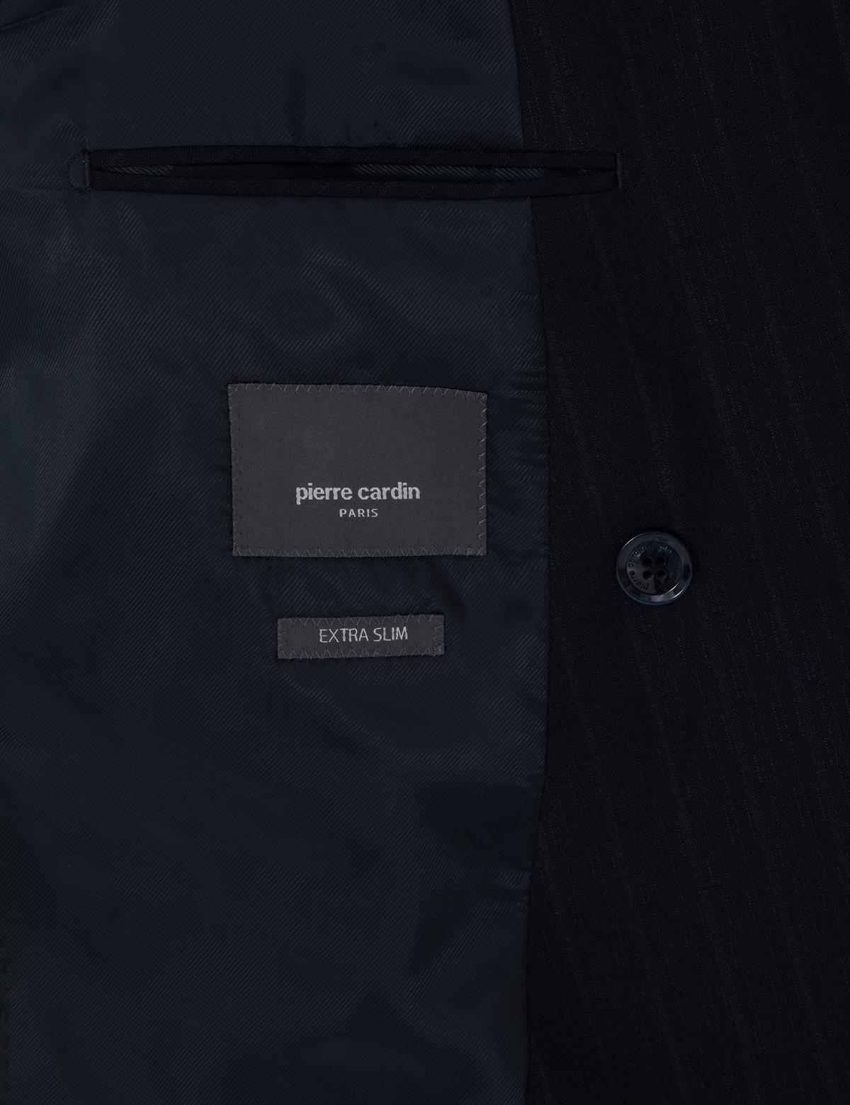 Lacivert Ex. Slim Fit Kruvaze Çizgili Takım Elbise - 50305648008