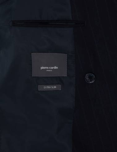 Lacivert Ex. Slim Fit Kruvaze Çizgili Takım Elbise