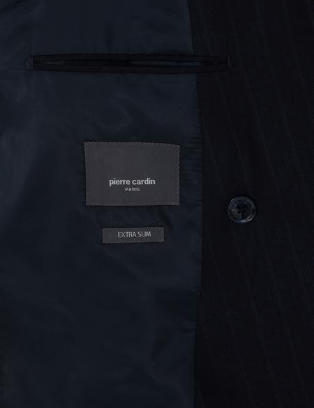 Lacivert Ex. Slim Fit Kruvaze Çizgili Takım Elbise - 50305648008