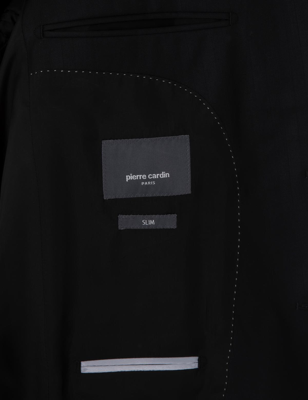 Siyah Slim Fit Çizgili Yün Takım Elbise - 50302278044