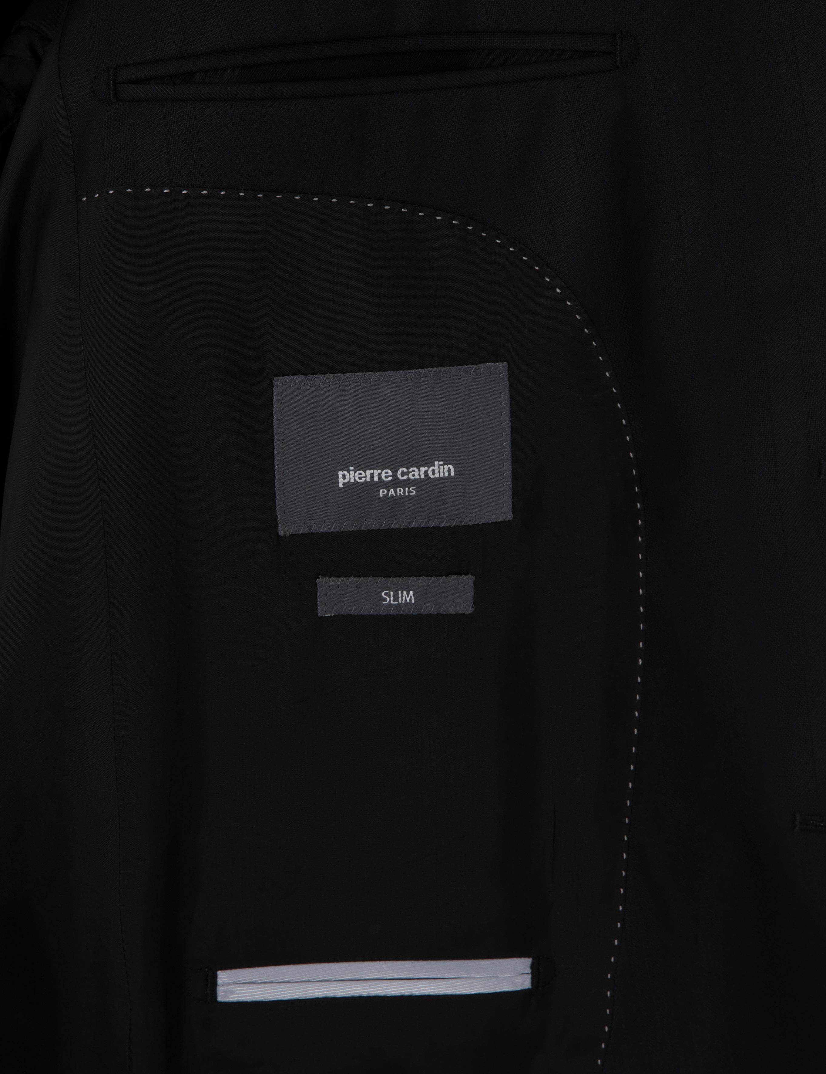 Siyah Slim Fit Çizgili Yün Takım Elbise