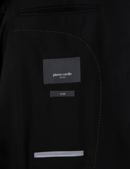 Siyah Slim Fit Çizgili Yün Takım Elbise - 50302278044