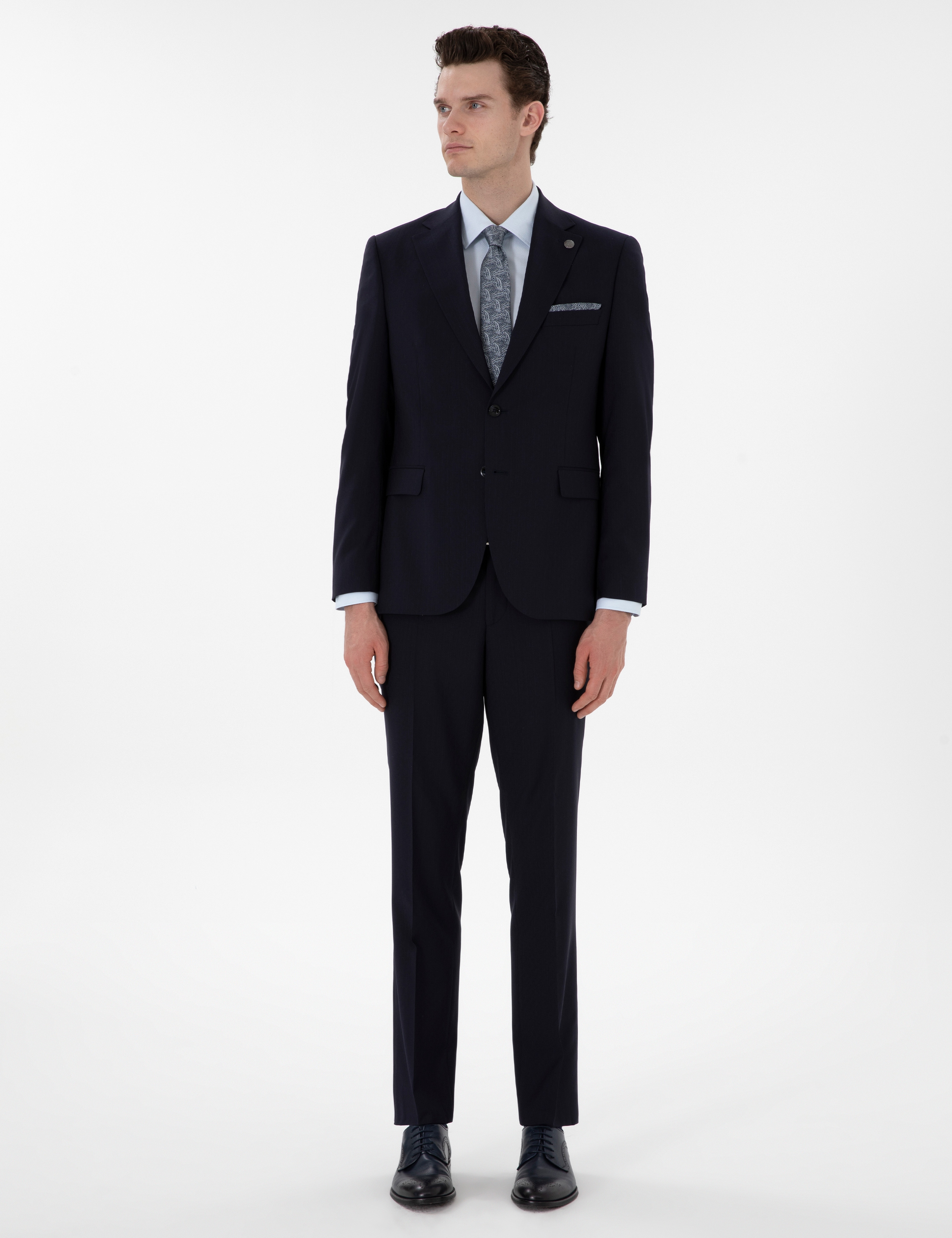 Lacivert Slim Fit Yün Takım Elbise - Image 1