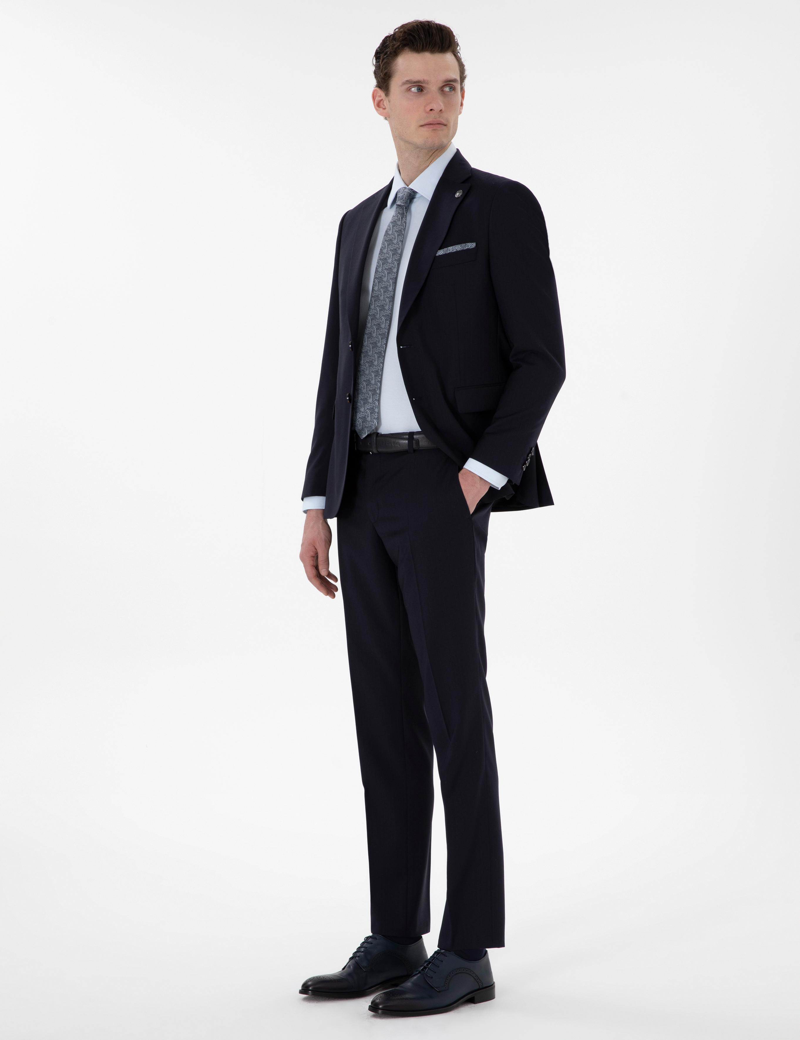 Lacivert Slim Fit Yün Takım Elbise