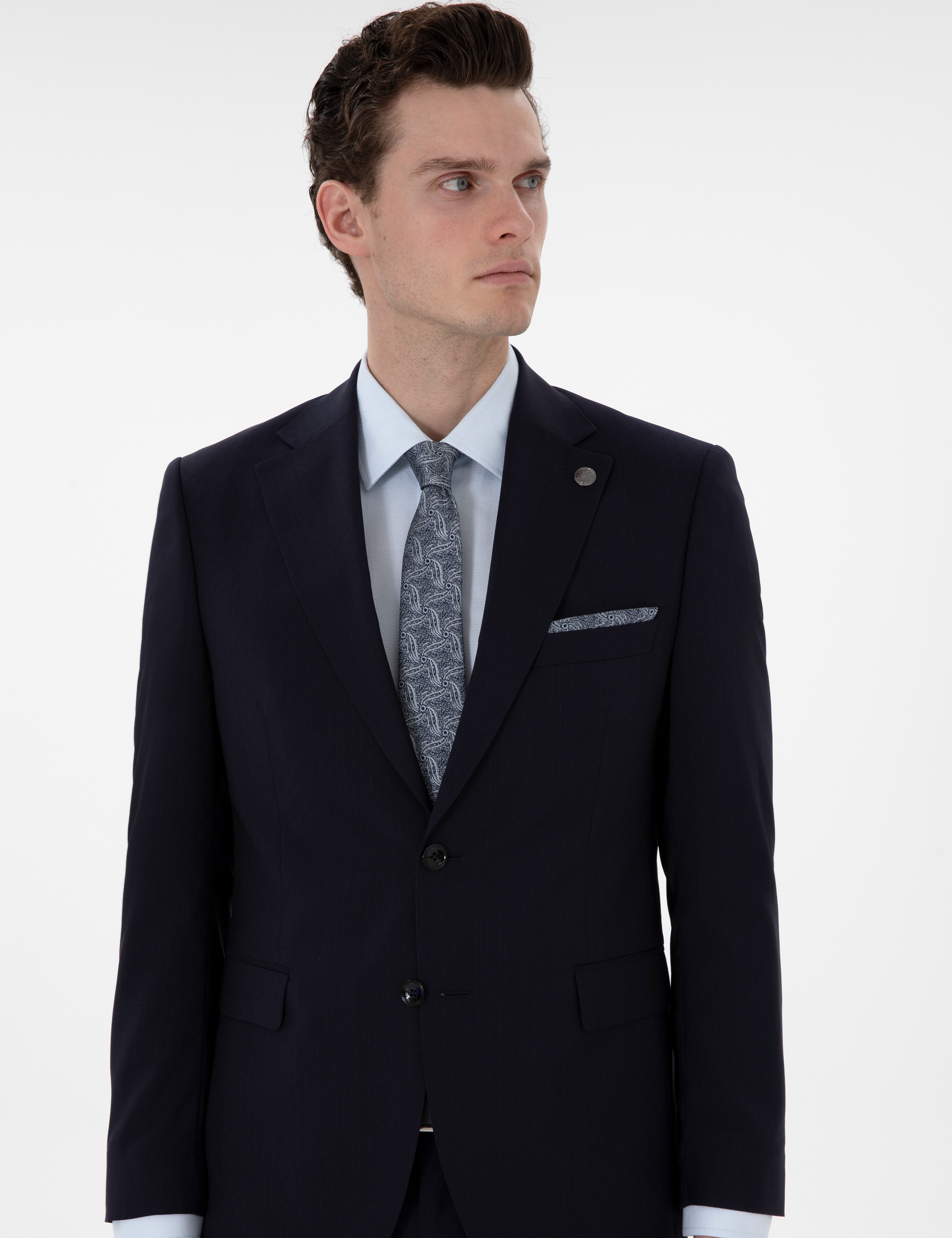 Lacivert Slim Fit Yün Takım Elbise - Image 3