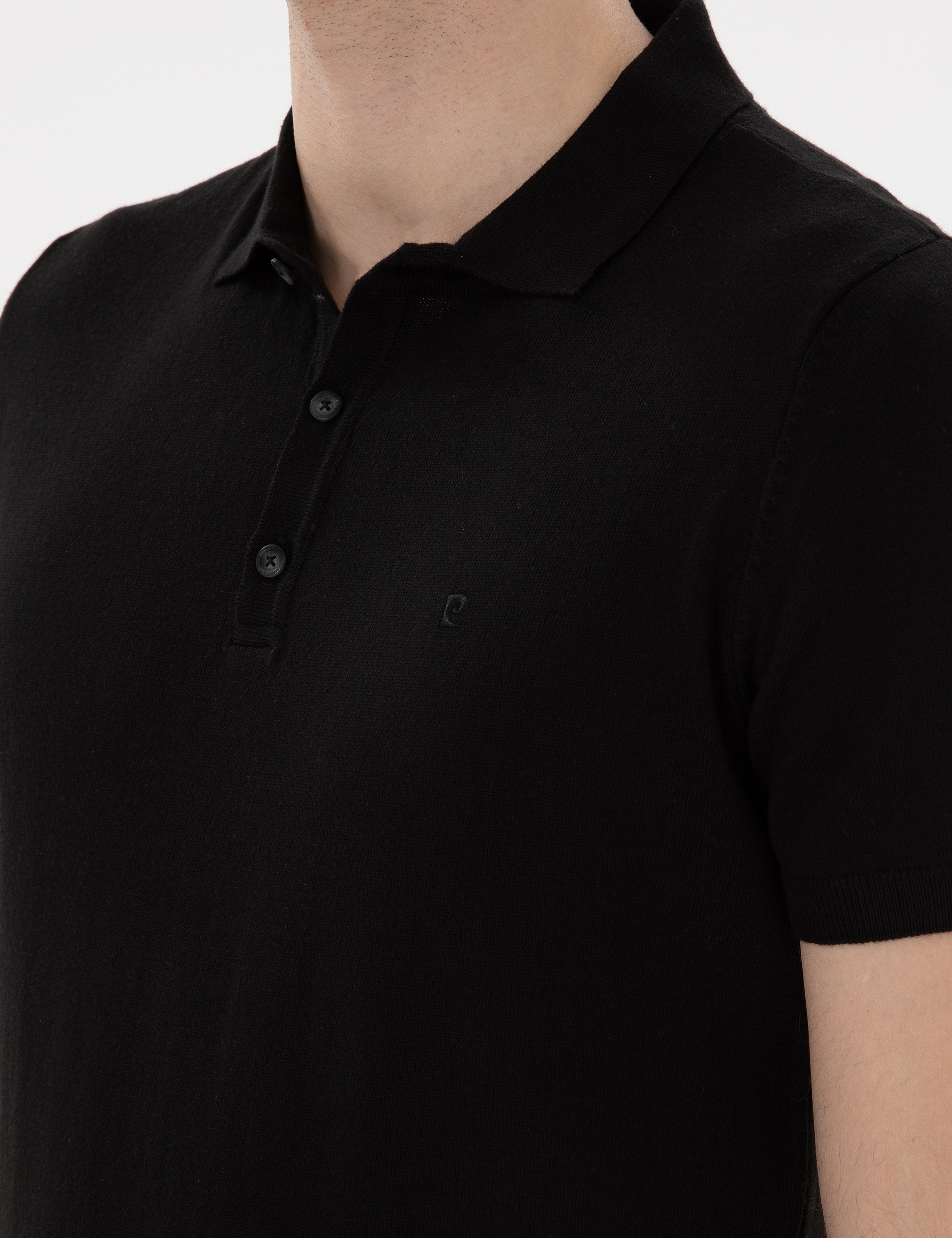 Siyah Slim Fit Düğmeli Polo Yaka Triko Tişört - Image 7