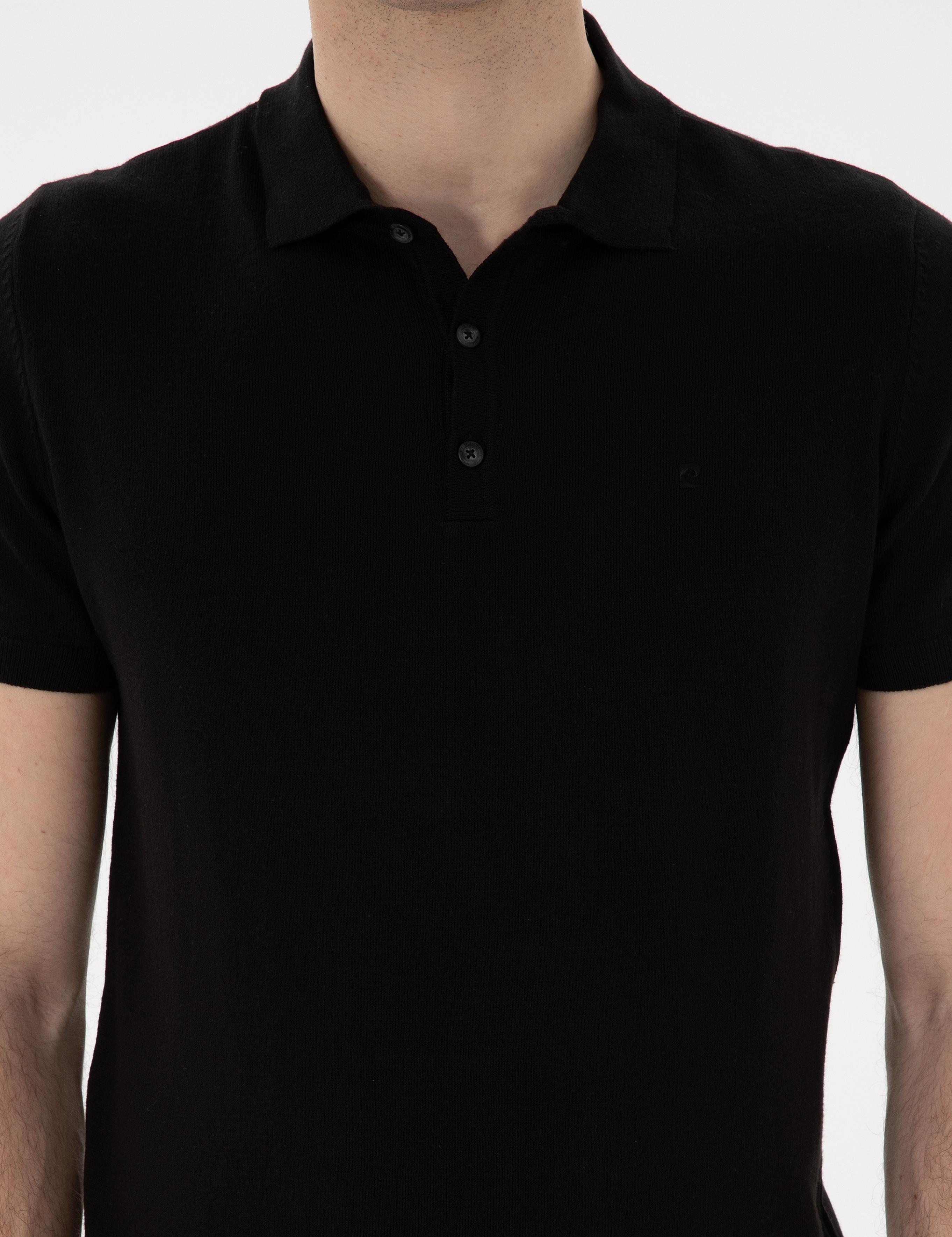 Siyah Slim Fit Düğmeli Polo Yaka Triko Tişört