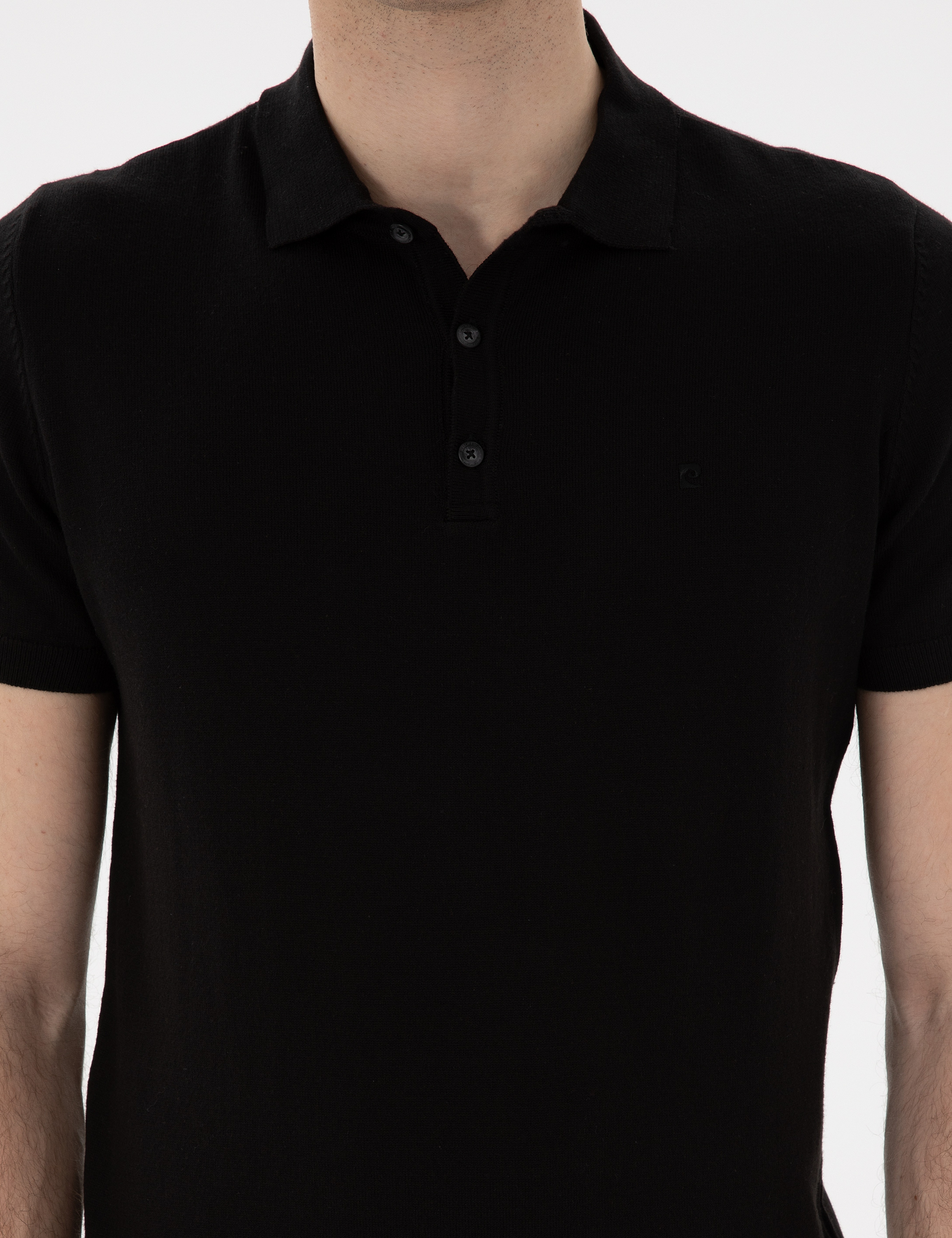 Siyah Slim Fit Düğmeli Polo Yaka Triko Tişört