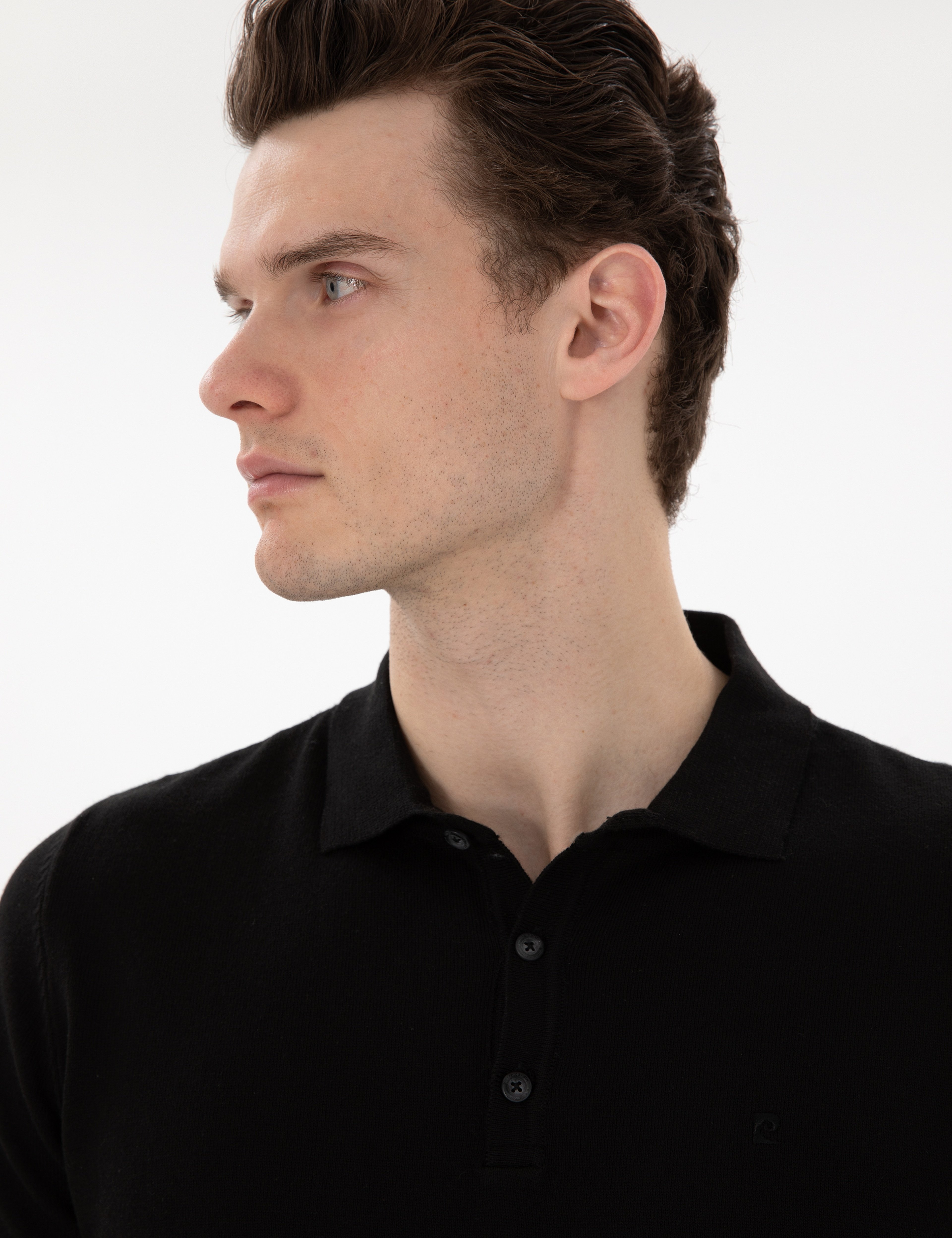Siyah Slim Fit Düğmeli Polo Yaka Triko Tişört - Image 2