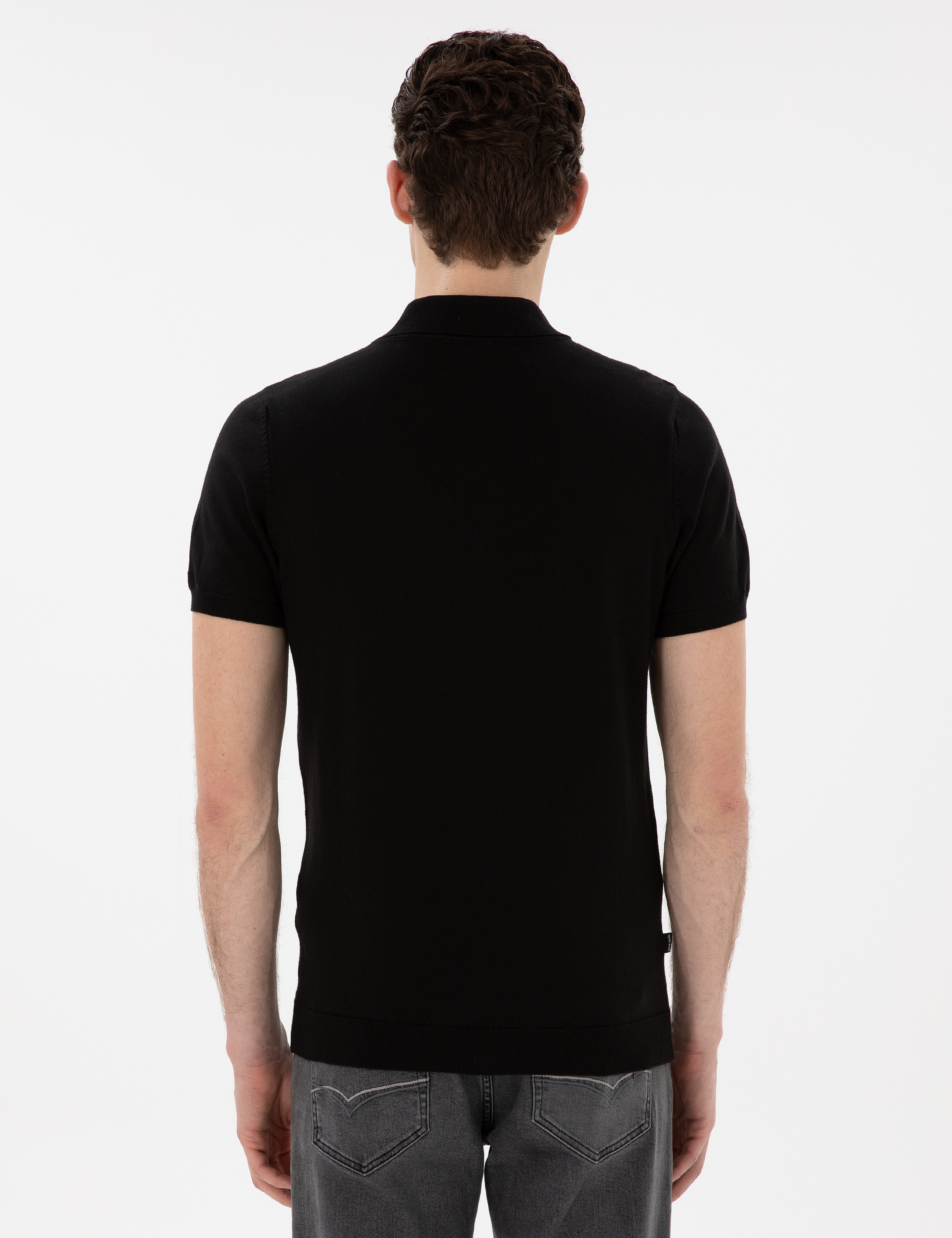 Siyah Slim Fit Düğmeli Polo Yaka Triko Tişört