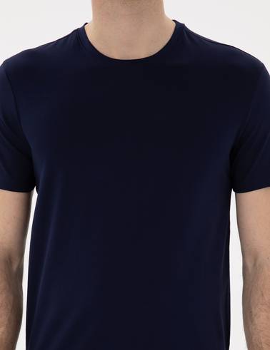 Lacivert Slim Fit %100 Pamuk Merserize Basic Tişört