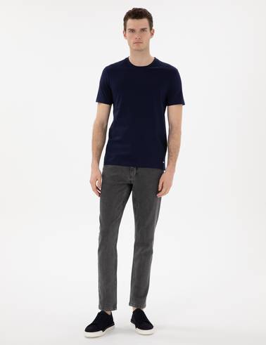 Lacivert Slim Fit %100 Pamuk Merserize Basic Tişört