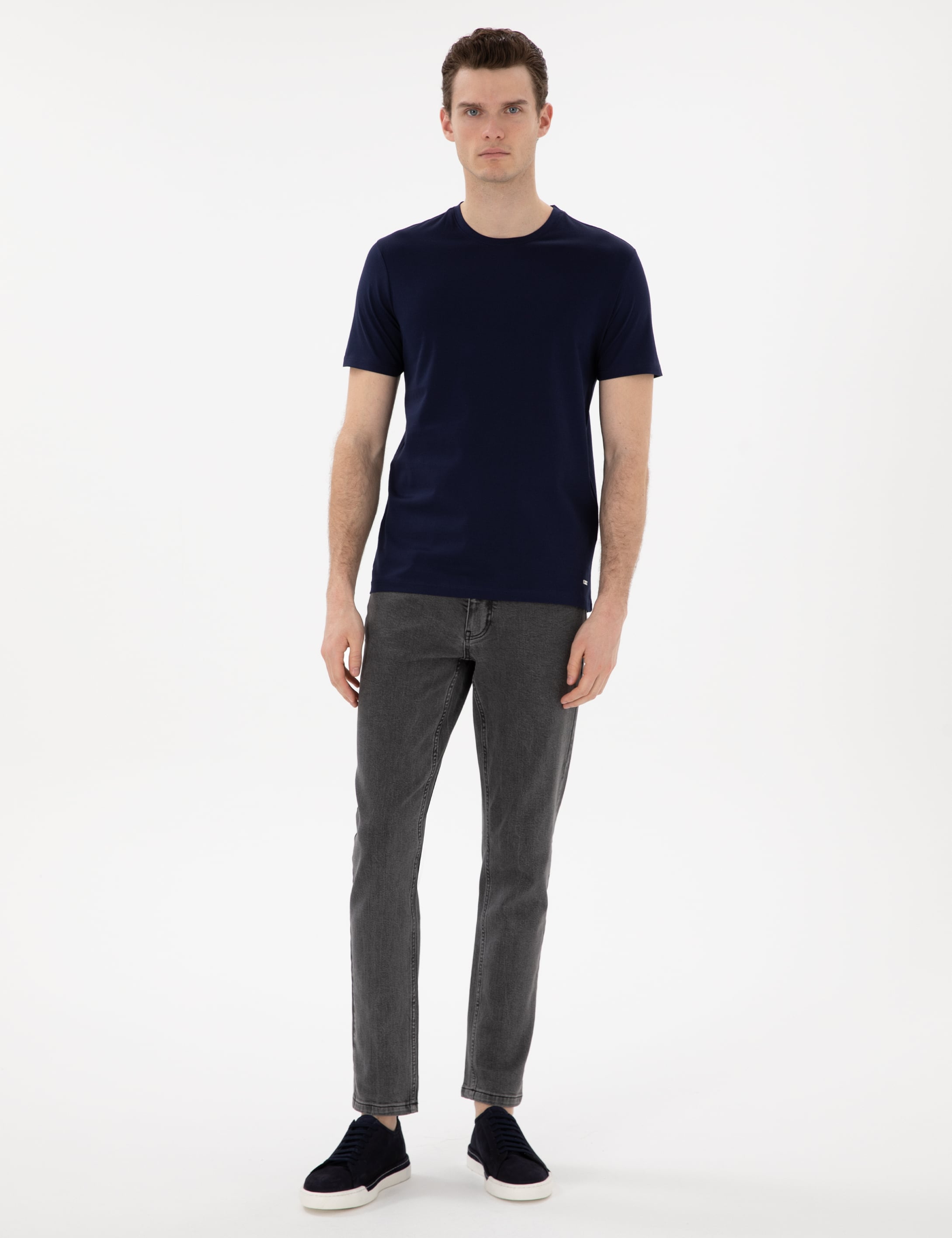 Lacivert Slim Fit %100 Pamuk Merserize Basic Tişört - Image 4