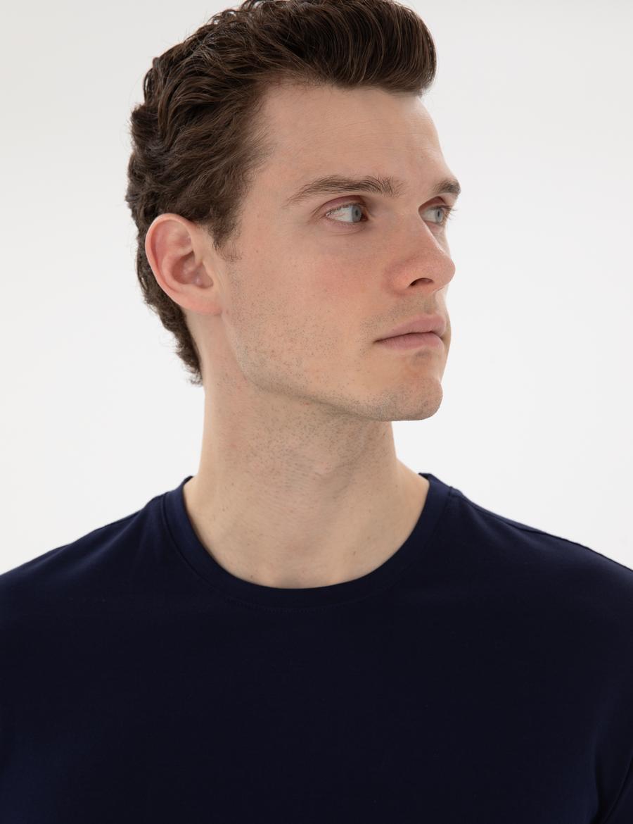 Lacivert Slim Fit Merserize Basic Tişört