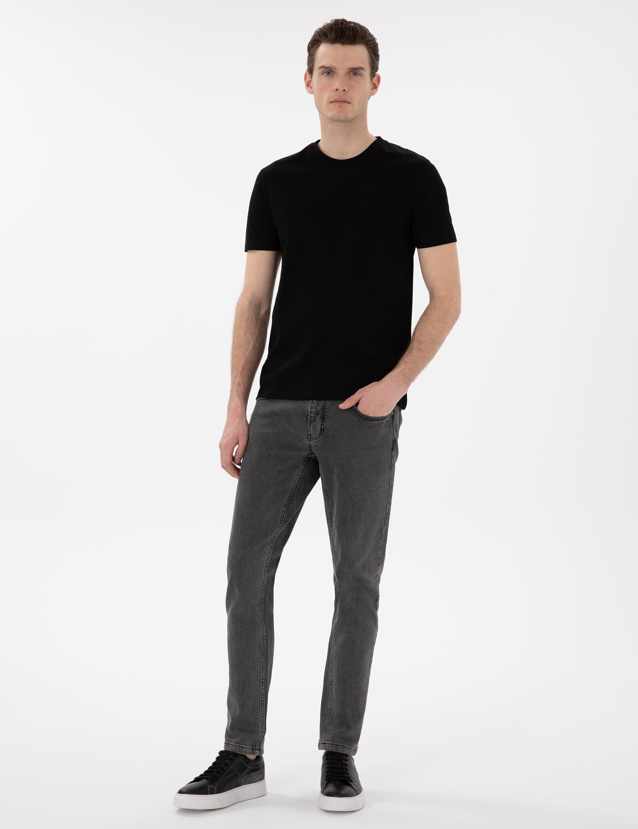 Siyah Slim Fit %100 Pamuk Merserize Basic Tişört - Image 4