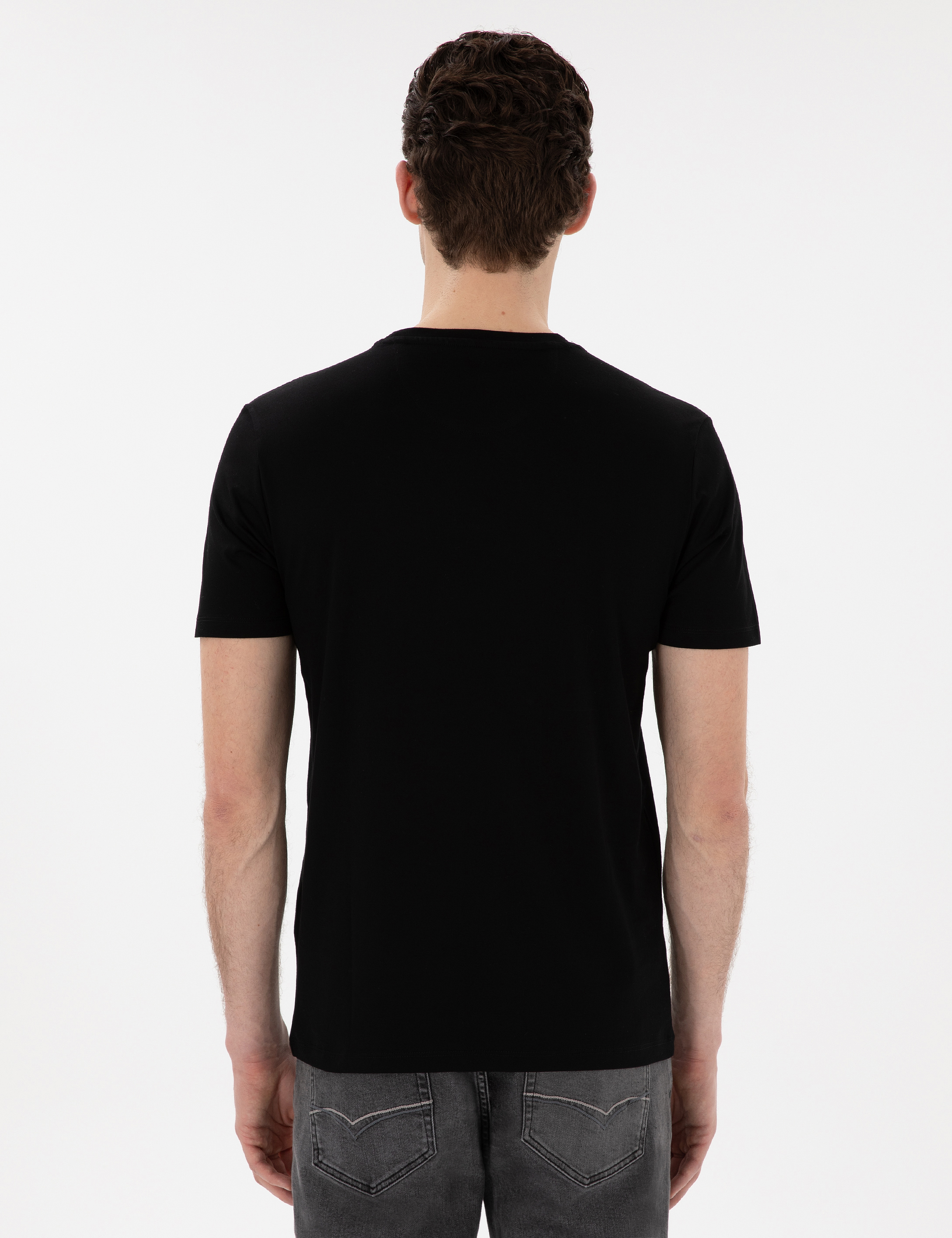Siyah Slim Fit %100 Pamuk Merserize Basic Tişört - Image 5