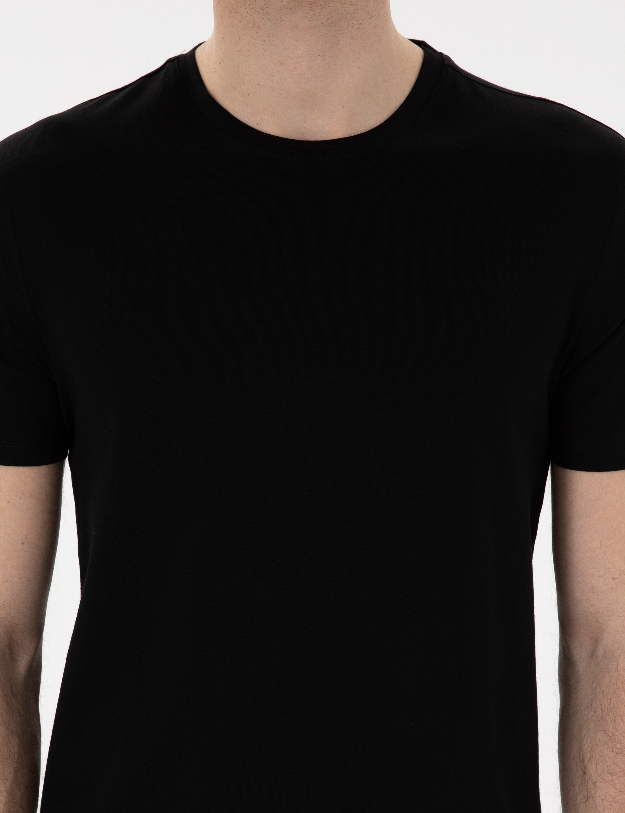 Siyah Slim Fit %100 Pamuk Merserize Basic Tişört - Image 6