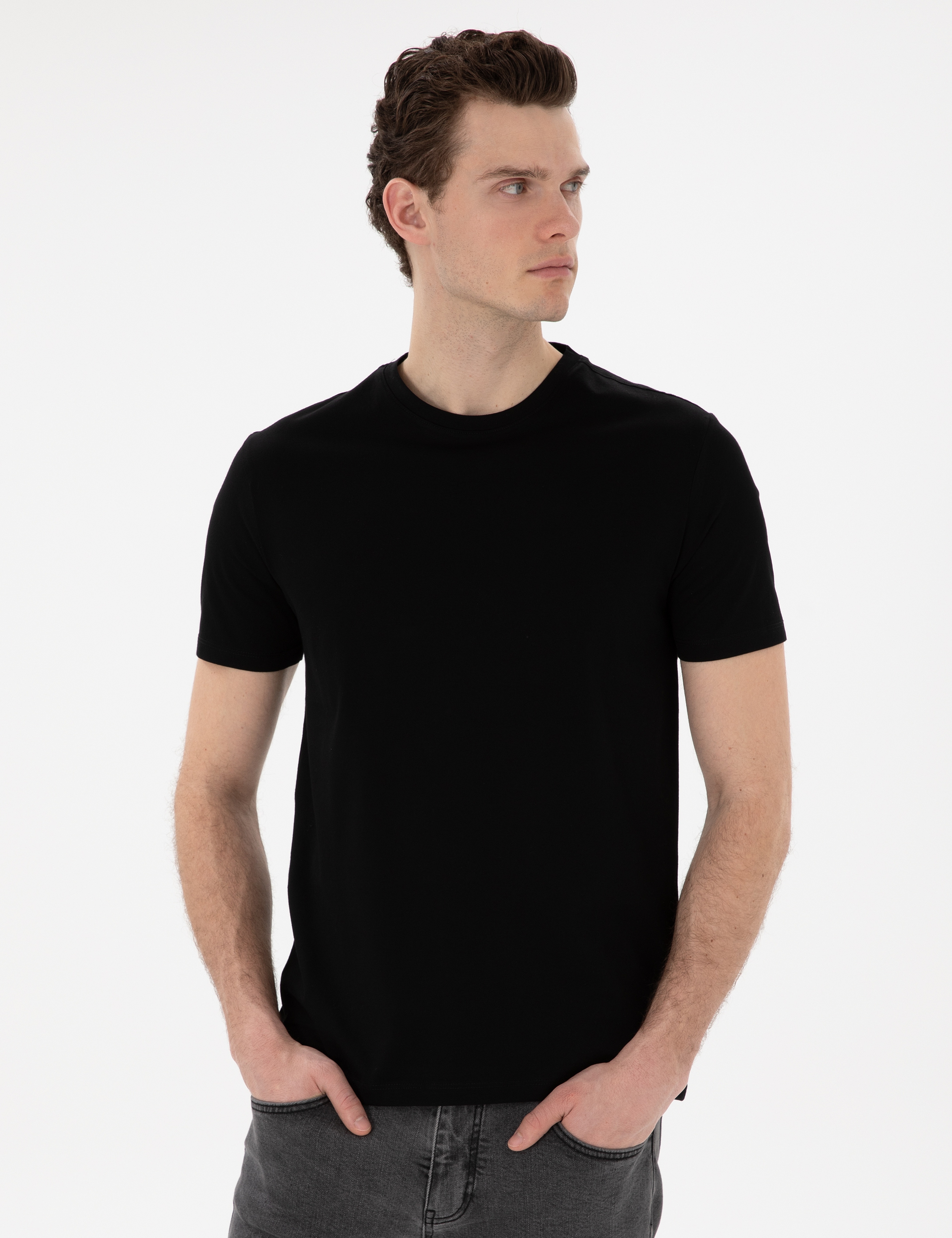 Siyah Slim Fit %100 Pamuk Merserize Basic Tişört