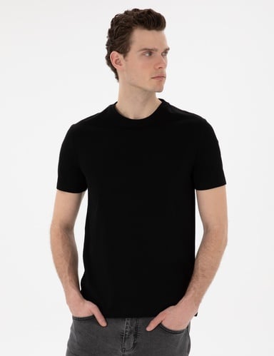 Siyah Slim Fit %100 Pamuk Merserize Bisiklet Yaka Basic Tişört