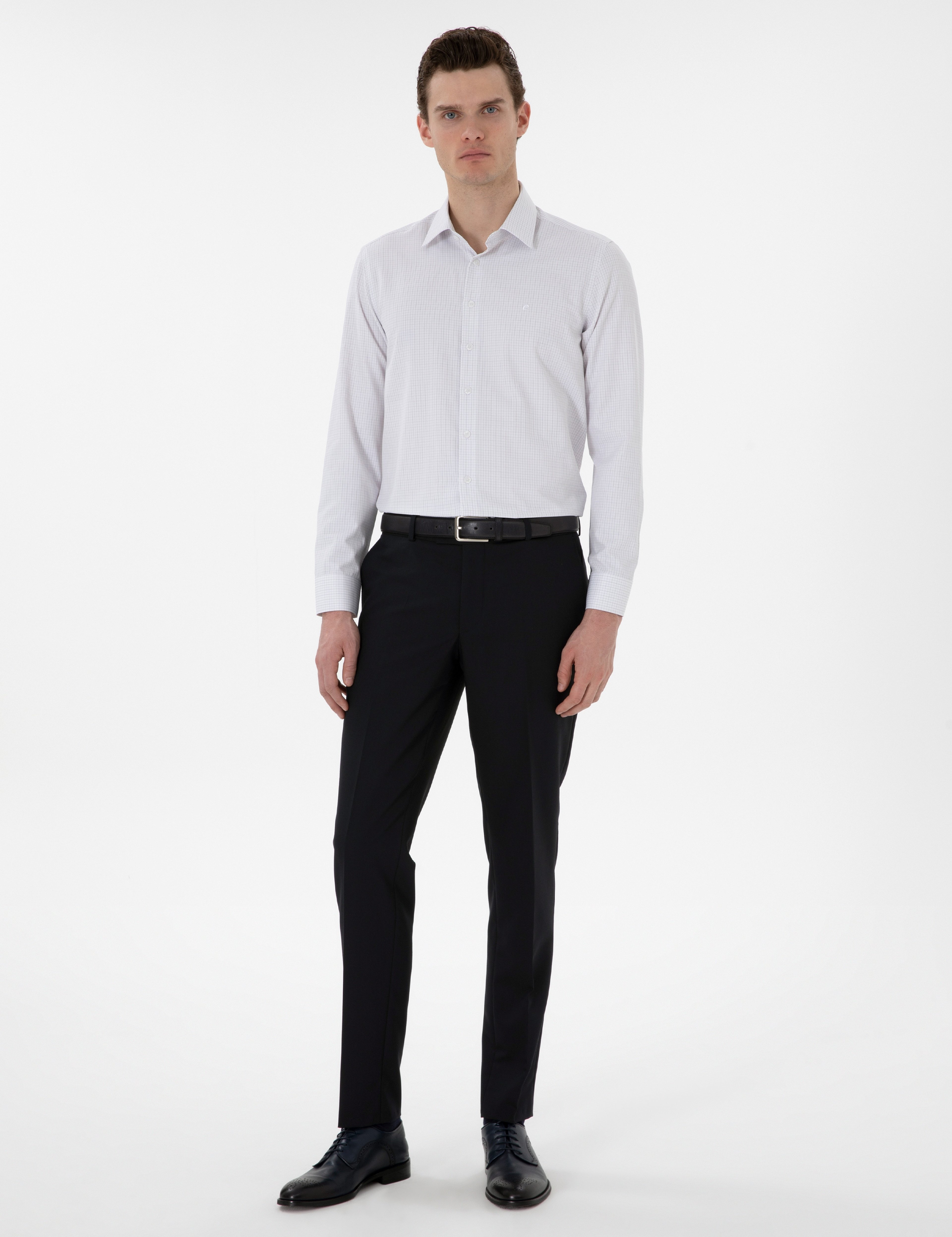 Gri Slim Fit Kareli Uzun Kollu Gömlek