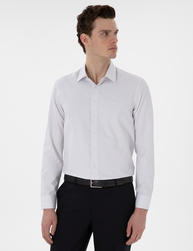 Gri Slim Fit Kareli Uzun Kollu Gömlek