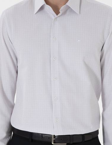 Gri Slim Fit Kareli Uzun Kollu Gömlek