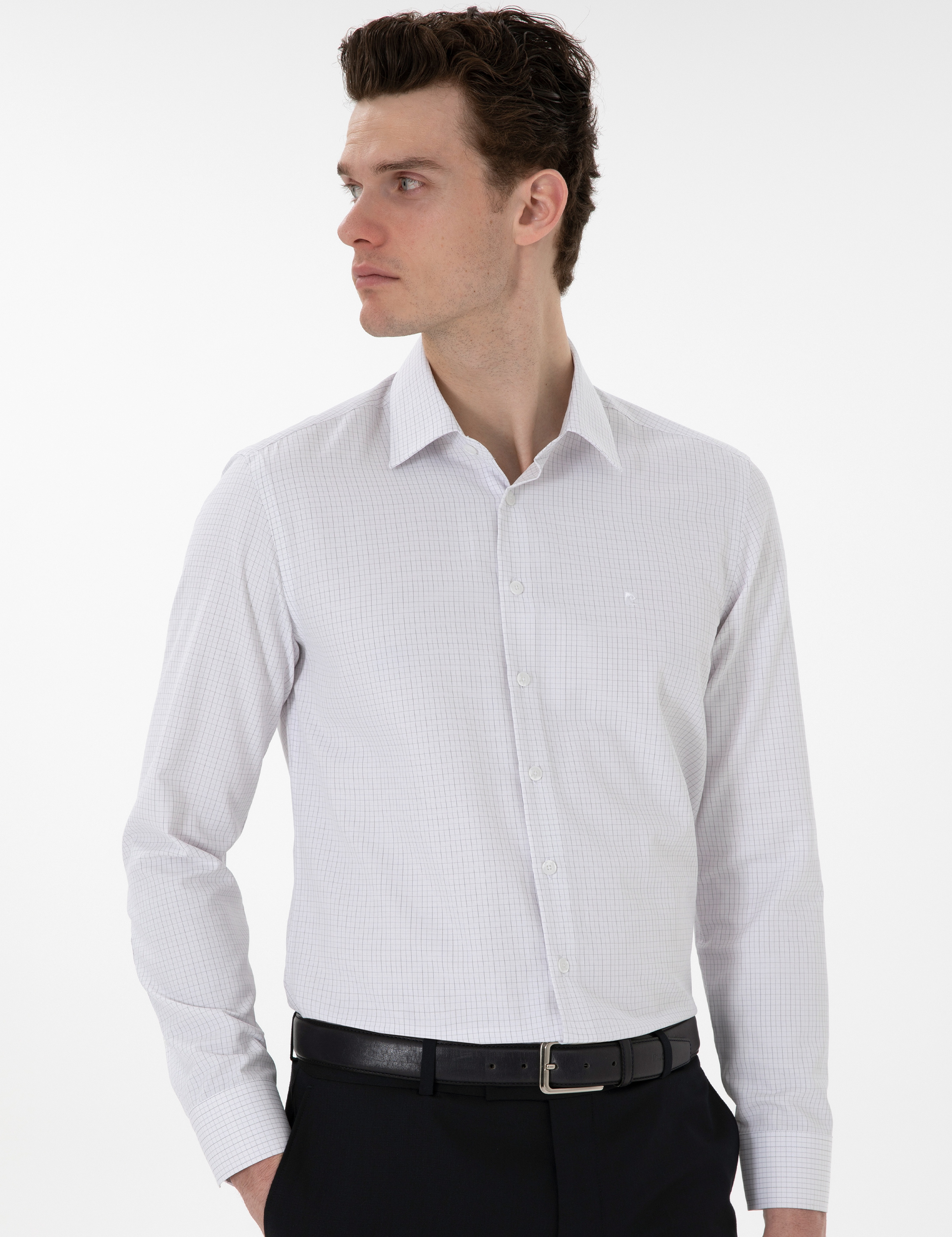 Gri Slim Fit Kareli Uzun Kollu Gömlek - Image 3