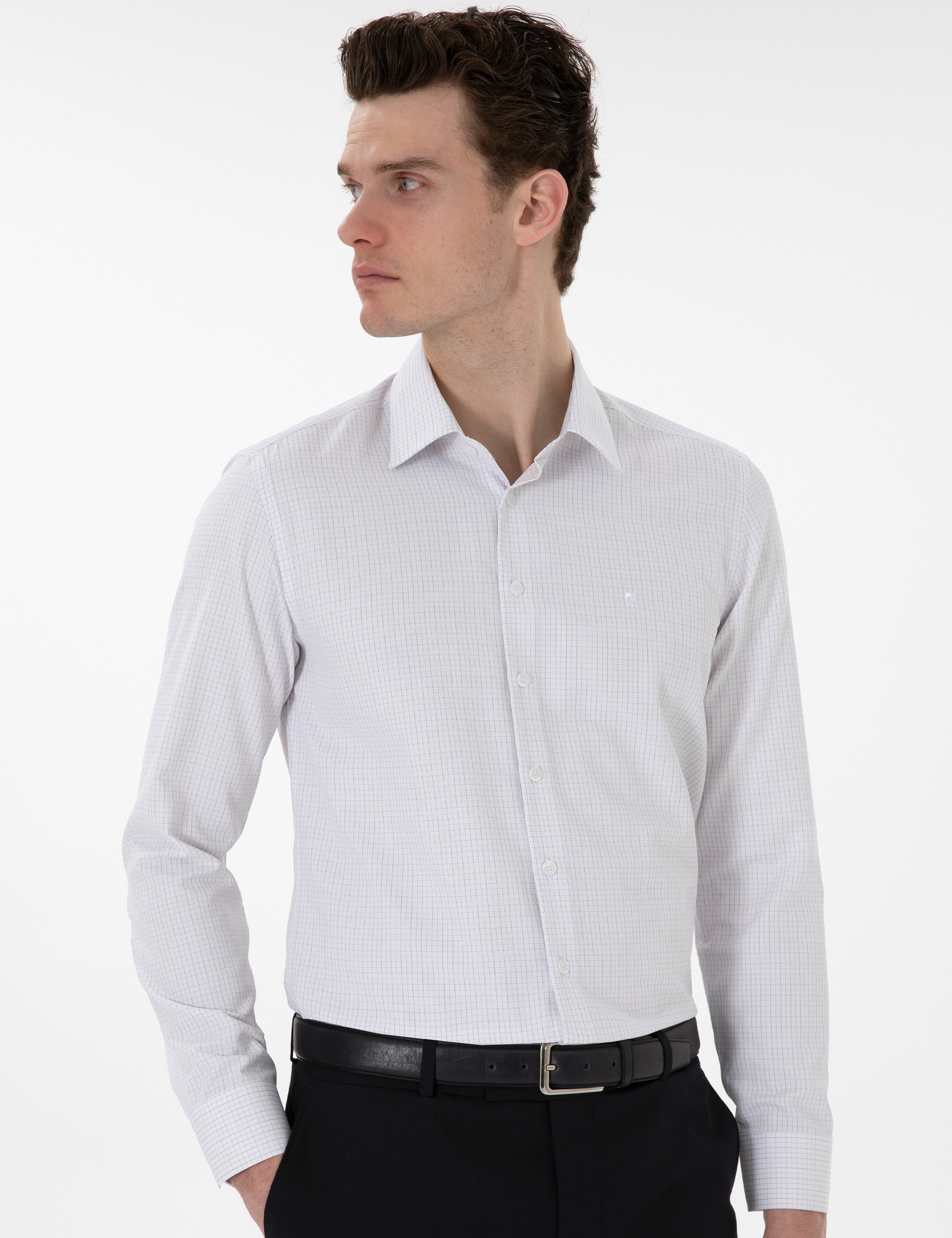 Gri Slim Fit Kareli Uzun Kollu Gömlek