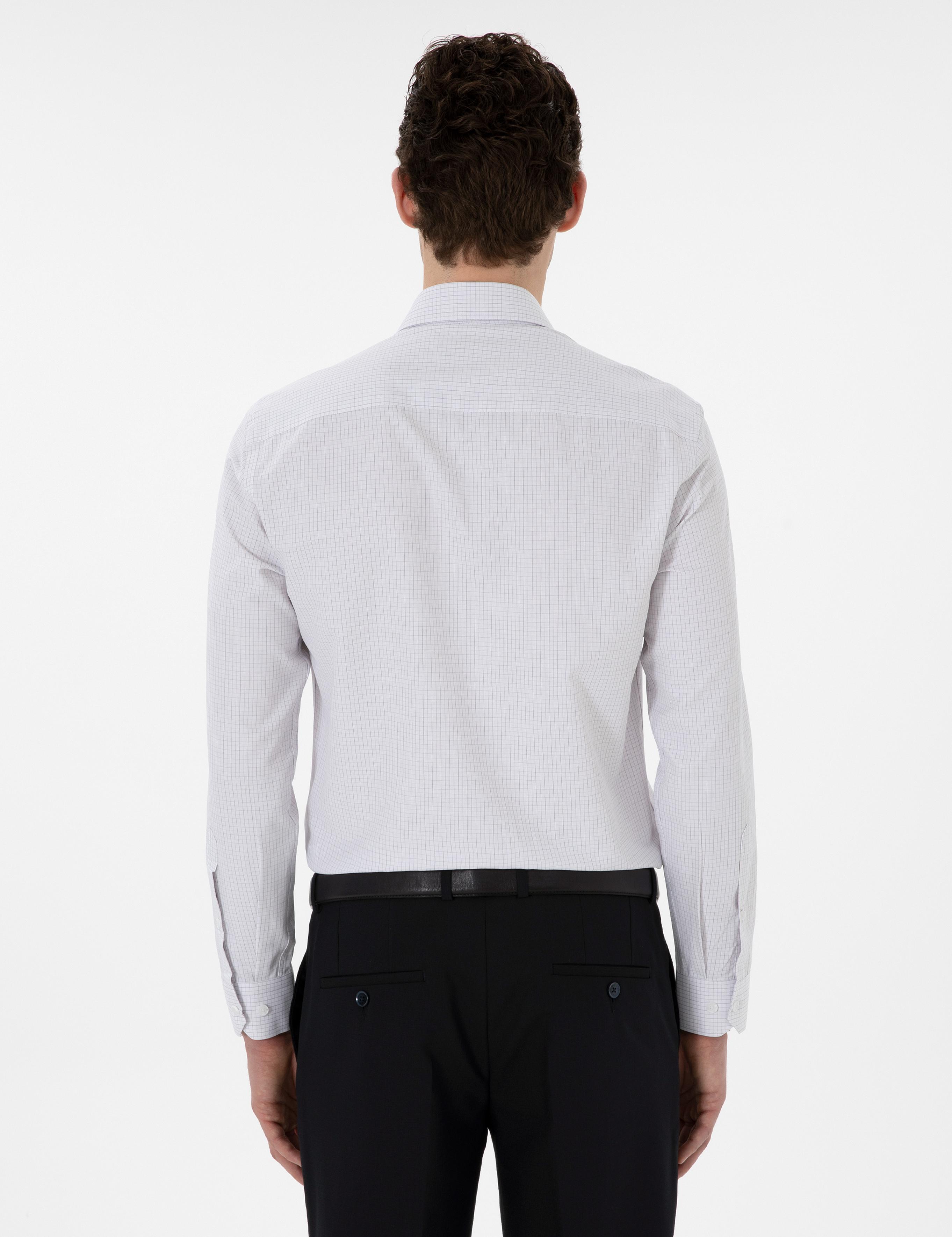 Gri Slim Fit Kareli Uzun Kollu Gömlek